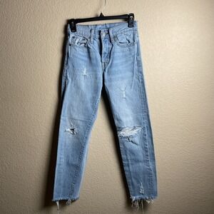 Levis Wedgie Icon Ankle Straight Distressed Denim High Rise Jeans Light Wash 24